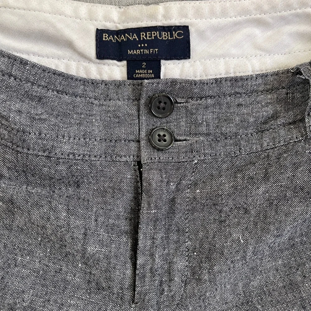 Banana Republic Martin Fit Linen Blend Straight Leg Trousers Women 2 Black Gray
